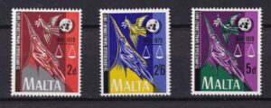 Malta – FN 25-års jubilæum 1945–1970 – komplet sæt (3 værdier)