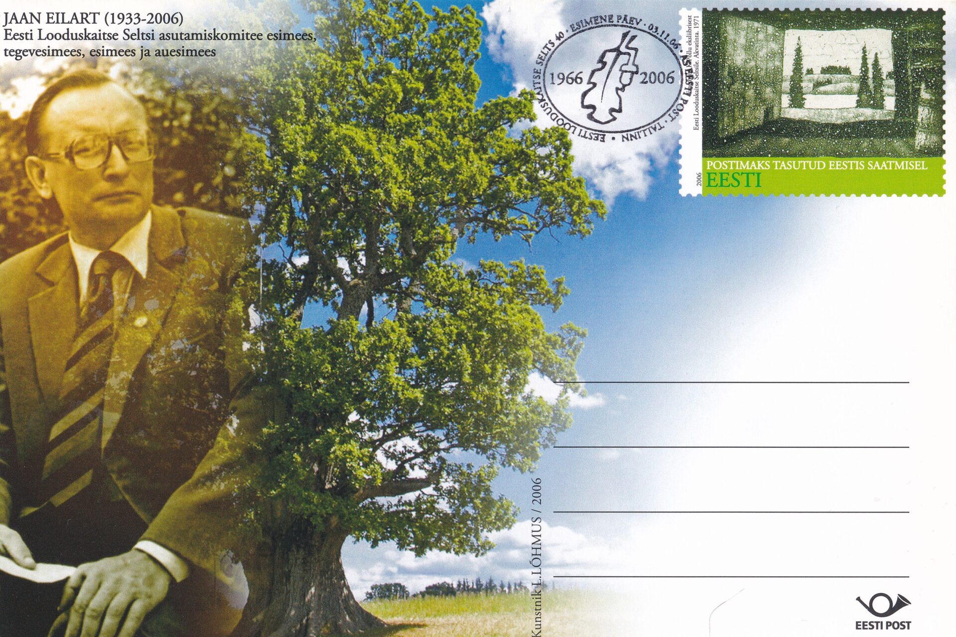 Førstedagskuvert Estland 2006 – Jaan Eilart, naturbeskyttelse