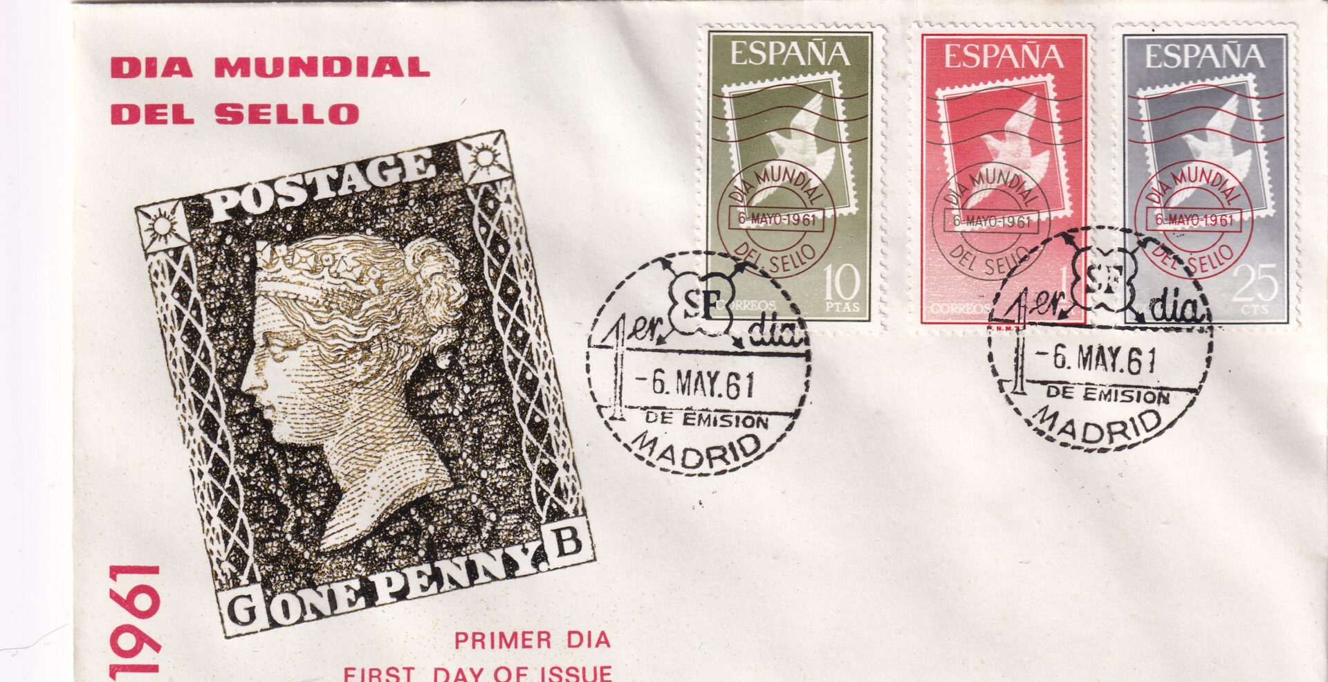 Spanien 1961 – Día Mundial del Sello FDC (World Stamp Day)