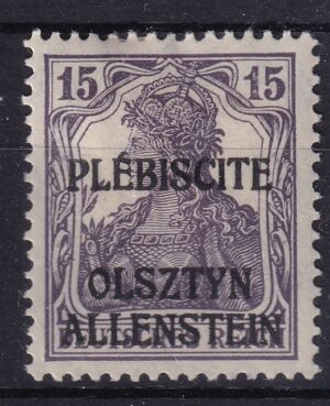 Allenstein Olsztyn Plebiscit 15 Pfennig 1920 – Germania med overtryk, ubrugt