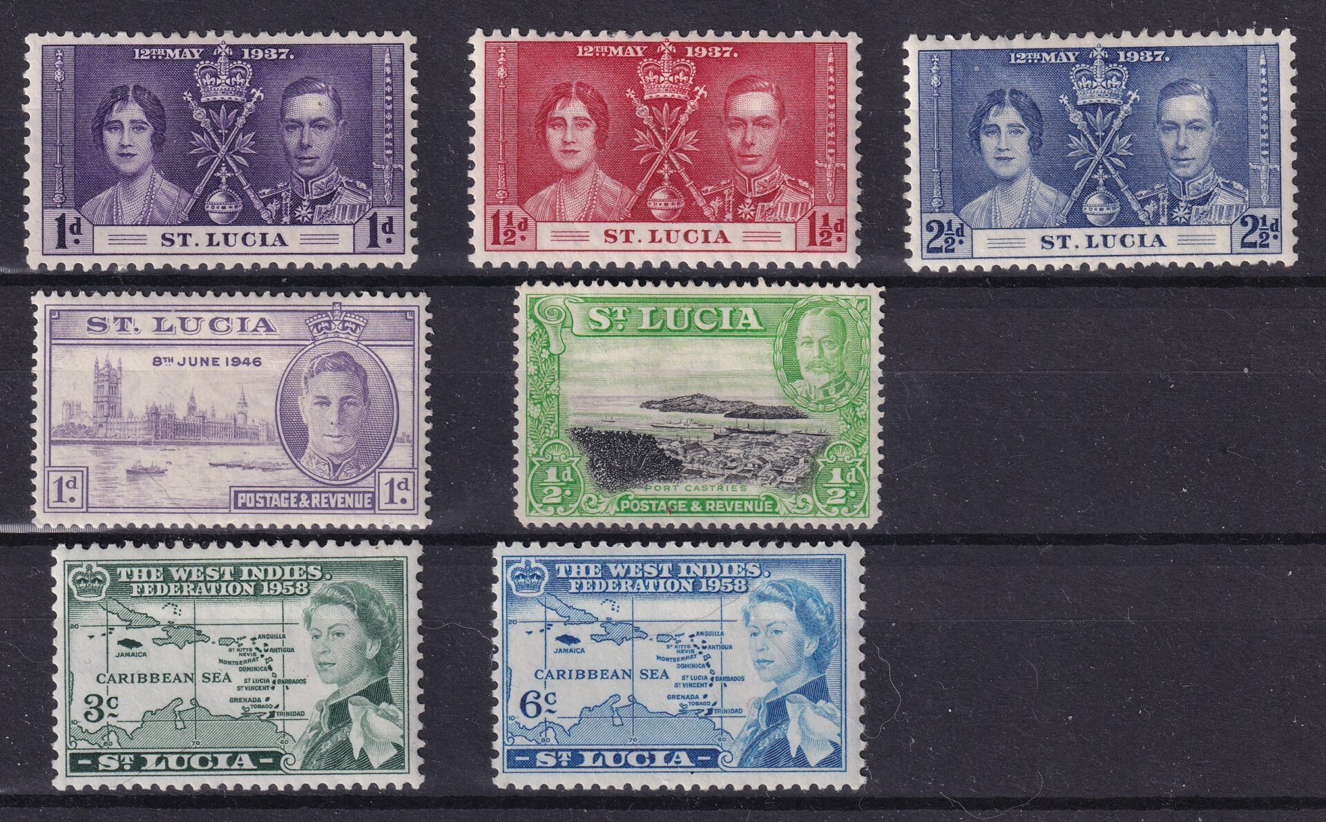 St. Lucia – lille samling med George VI, George V & West Indies Federation