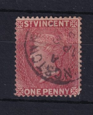 St. Vincent 1 Penny karminrød – Dronning Victoria, klassisk kolonimærke