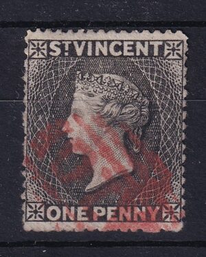St. Vincent 1 Penny sortrød – Dronning Victoria, klassisk kolonimærke