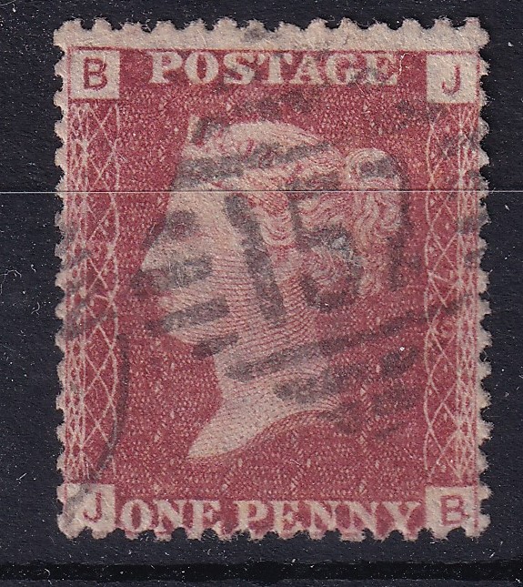 Storbritannien 1 Penny Red – Dronning Victoria, bogstaver BJJB, stemplet