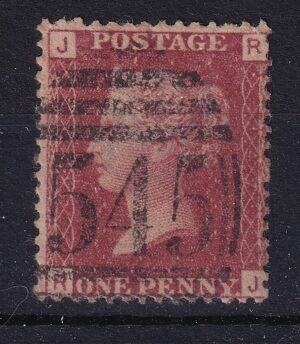 Storbritannien 1 Penny Red – Dronning Victoria, bogstaver JR, stemplet