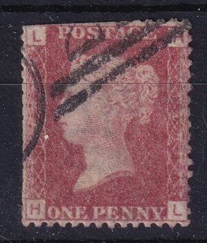 Storbritannien 1 Penny Red – Dronning Victoria, bogstaver LH, stemplet