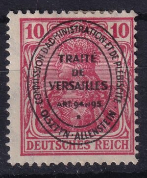 Allenstein Plebiscit 10 Pfennig – Versaillestraktatens artikel 94-95, stemplet