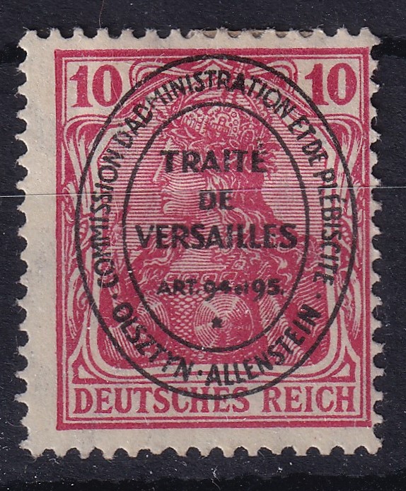 Allenstein Plebiscit 10 Pfennig – Versaillestraktatens artikel 94-95, stemplet