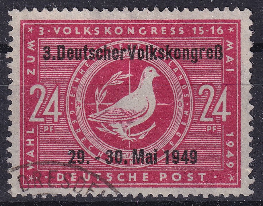 DDR 1949 – 3. Deutscher Volkskongress, 24 Pfennig med overtryk 29.-30. Mai 1949