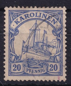 Karolinerne 20 Pfennig Yachtudgave – Tysk Koloni, stemplet