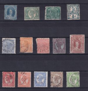 Queensland (Australien) – samling med 14 klassiske kolonifrimærker, stemplede
