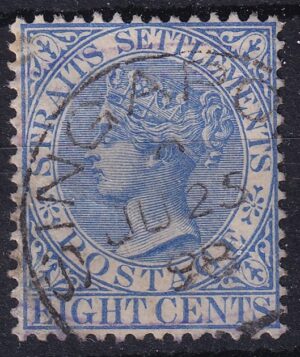 Straits Settlements 8 Cents – Dronning Victoria, blå udgave