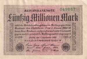 Tyskland (Weimarrepublik) – 50 Millionen Mark 1923 – Hyperinflationsseddel