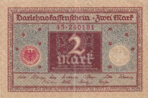 Tyskland – 2 Mark 1920 – Darlehenskassenschein fra Weimarrepublikken