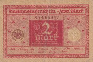 Tyskland – 2 Mark 1920 – Darlehenskassenschein fra Weimarrepublikkens første år
